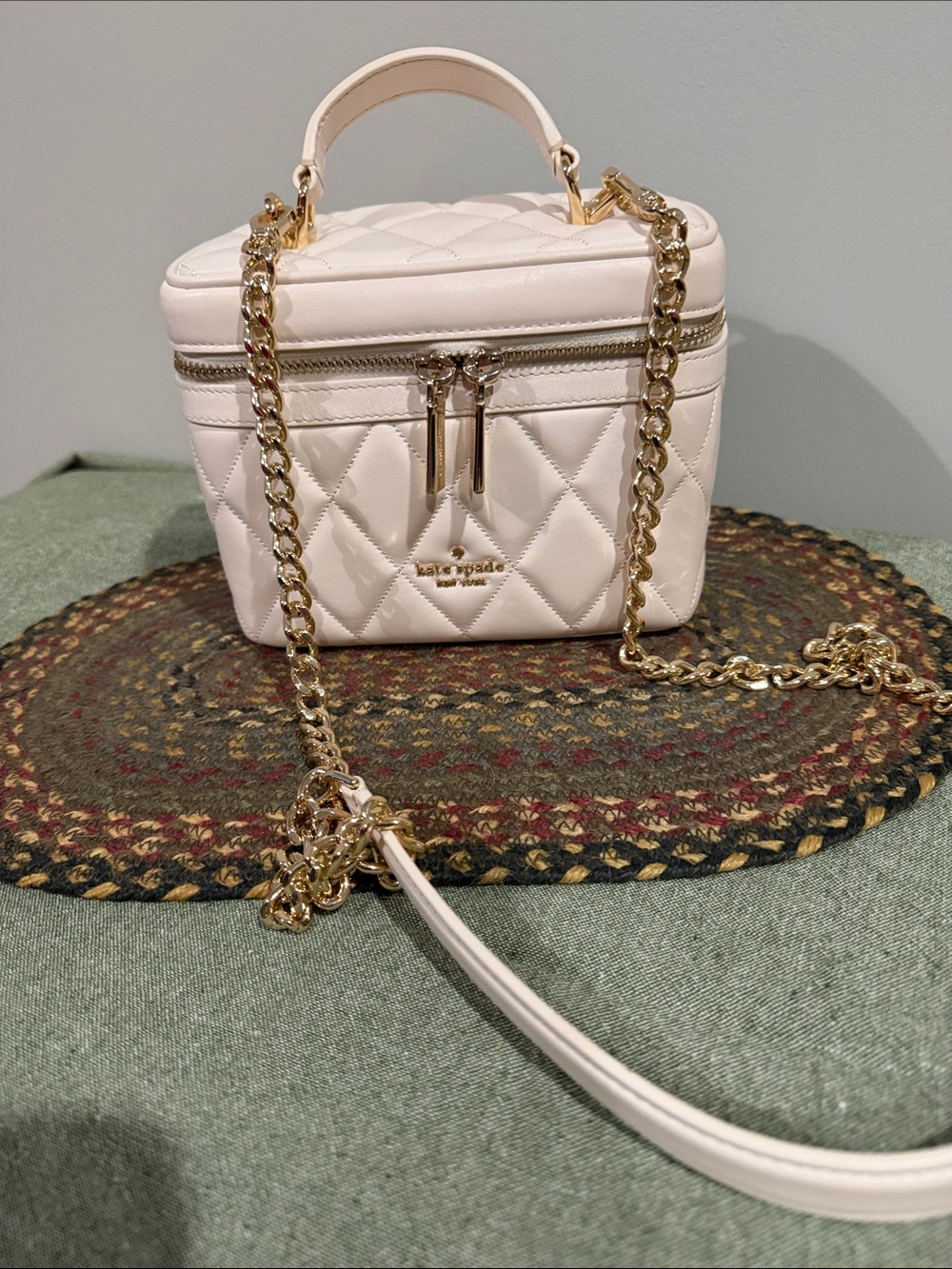kate spade Cream Quilted Vanity Shoulder Bag with Gold Chain